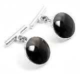 Sterling Silver Black Onyx Chain and Bar Cufflinks