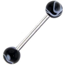 Barbell - Black MARBLE Tongue Ring