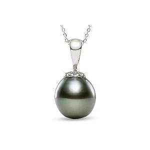 10-11mm Tahitian Cultured Pearl 14K White Gold Pendant w/Chain
