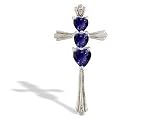 14K White Gold Heart Created Sapphire and Diamond Cross Pendant