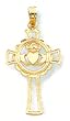 14kt Gold Diamond Cut Irish Celtic Claddagh Cross Pendant