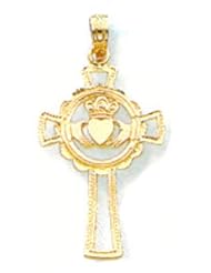 14kt Yellow Gold Claddagh Cross - D1516