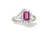 14K White Gold Genuine Emerald-cut Pink Tourmaline and Diamond Ring