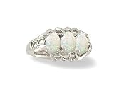 14K White Gold Genuine Oval Opal 3-Stone Ring