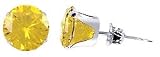 6 MM Round Yellow Cubic Zirconia .925 Sterling Silver Post Friction Back Stud Earrings
