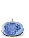 14K Yellow Gold Oval Agate Cameo Dog Pendant - 7/8 x 5/8