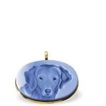 14K Yellow Gold Oval Agate Cameo Dog Pendant - 7 8 x 5 8 by Netaya