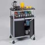 Mobile Locking Beverage Cabinet Cart, 33-1/2w x 21-3/4d x 43h, Black/Gray