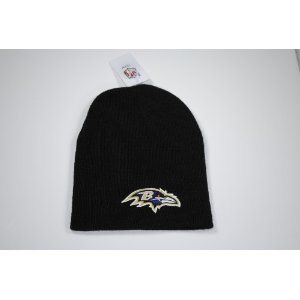 BALTIMORE RAVENS Classic Black Cuffless Embroidered Logo Knit Beanie Hat Ski Cap Toque