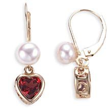14k Gold, Pearl and Genuine Garnet Earring