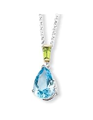 Sterling Silver & 14K Pear-Shaped Sky Blue Topaz and Peridot Necklace