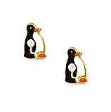 14k Yellow Black and White Enamel Childrens Penguin Earrings