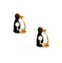 Childrens Toyshop  Jewelry : 14k Yellow Black and White Enamel Childrens Penguin Earrings