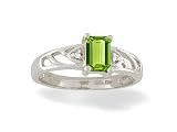 14K White Gold Genuine Emerald-cut Peridot and Diamond Ring