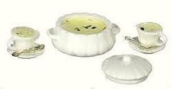 Dollhouse Miniature Artisan Serving Bowl of Chowder with 2 Servings