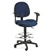 Office Products : Blue Fabric Drafting Stool with High Back and Adjustable Arms