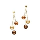 14kt. Yellow Gold, Multi Colored Chocolate Pearl Drop Earrings