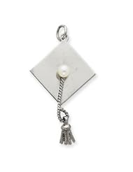 Graduation Cap with Cultured Pearl Charm-Sterling Silver Graduation Cap with Cultured Pearl Charm