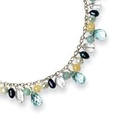 Sterling Silver Blue Crystal/Cultured Pearl/Green Agate/Jade Necklace - 16 Inch