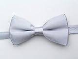 TopTie™ Mens Formal Solid Silver Satin Banded Bow Tie