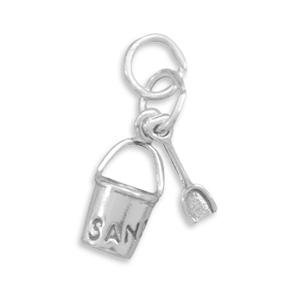 Sand Pail with Shovel Charm Sterling Silver