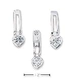 Sterling Silver Open Dome Rectangle Earrings Pendant Set With Heart CZs