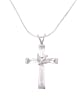 Tressa Sterling Silver CZ Cross Necklace with Dove Accent and 18 inch Snake Chain