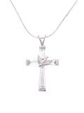 Sterling Silver CZ Cross Necklace with Dove Accent and 18 inch Snake Chain