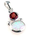 Morningflower Round Garnet & White Oval Opal Pendant