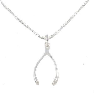 MAKE A WISH Lucky Wishbone Pendant in Sterling Silver on a 16" Sterling Box Chain, #8023