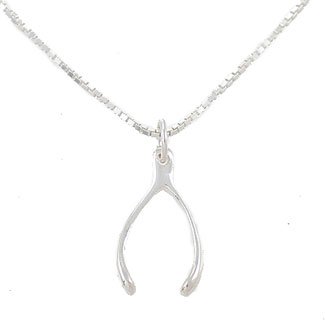 MAKE A WISH Lucky Wishbone Pendant in Sterling Silver on a 16″ Sterling Box Chain, #8023