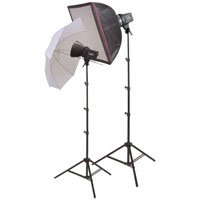 Interfit Photographic EX 150A, Two 150 watt second Monolight Home Studio Flash Kit with Stands, Softbox & Umbrella