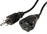 Power Cord Extension, 3 Prong Grounded, Shielded AC UL, 6', Black