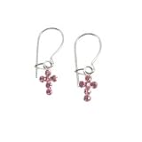 Swarovski Crystal Rose Pink Cross Small Sterling Silver Earrings