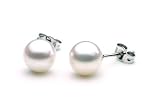 AAA Quality Round 7-7.5mm Akoya SaltWater cultured White Pearl Earrings with 18K White Gold Mount