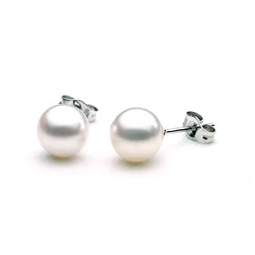 AAA Quality Round 7-7.5mm Akoya SaltWater cultured White Pearl Earrings with... by Augustina Jewelry