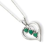 Sterling Silver Heart Cascading Emeralds Necklace - 18 Inch