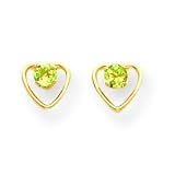 14k 3mm Peridot BirthStone Heart Earrings