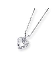 Sterling Silver CZ Heart Pendant on 16" Box Chain Necklace QG1046-16"