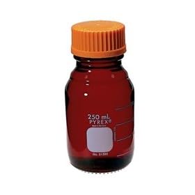 Pyrex Media Bottles, 100mL Low Actinic with GL-45 Screw Cap, case/4