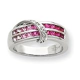 10k White Diamond and Variegated Created Ruby Ring - Size 7