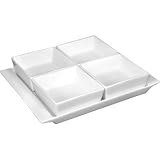 Porcelain Whiteware Crockery Set - 4 Section Dishes With Plate - 215x170mm 8 1/2x6 3/4 (Box 2) - ideal for single bites and dips!
