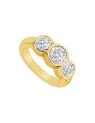 Three Stone Diamond Ring : 14K Yellow Gold - 1.75 CT Diamonds