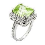 Brilliant 9 Carat Peridot Lime CZ Ring, Size 6, Highest Quality Craftmanship, Sterling Silver