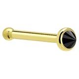 Solid 14KT Yellow Gold 2mm Black Diamond Spike Nose Bone - 18 Gauge