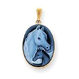 14k Horse and Pony Profile Agate Cameo Pendant