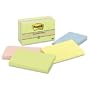 Post-it� Notes, Original Pad, 3 Inches x 5 Inches, Recycled, Assorted Pastel Colors, 5 Pads per Pack