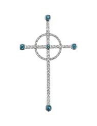 14K White Genuine Swiss Blue Topaz And 1/2 Cttw Diamond Cross 48.25mmx29mm