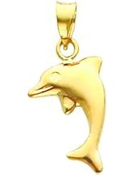 14K Yellow Gold 3D Dolphin Charm Jewelry Pendant