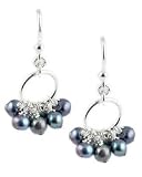 Peacock Blue Pearl Circle Cluster Earrings
